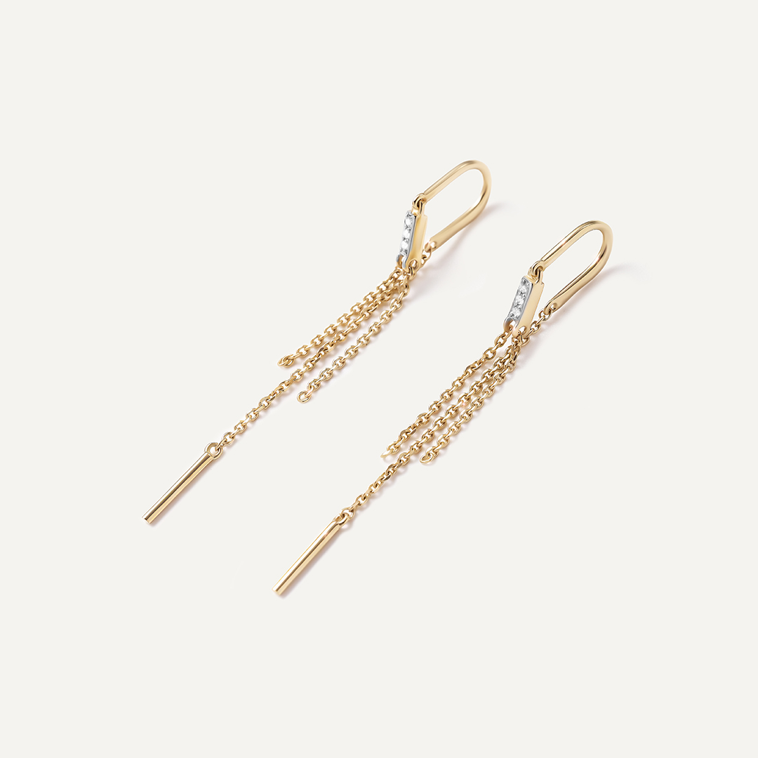 Серьги-протяжки из желтого золота с бриллиантами