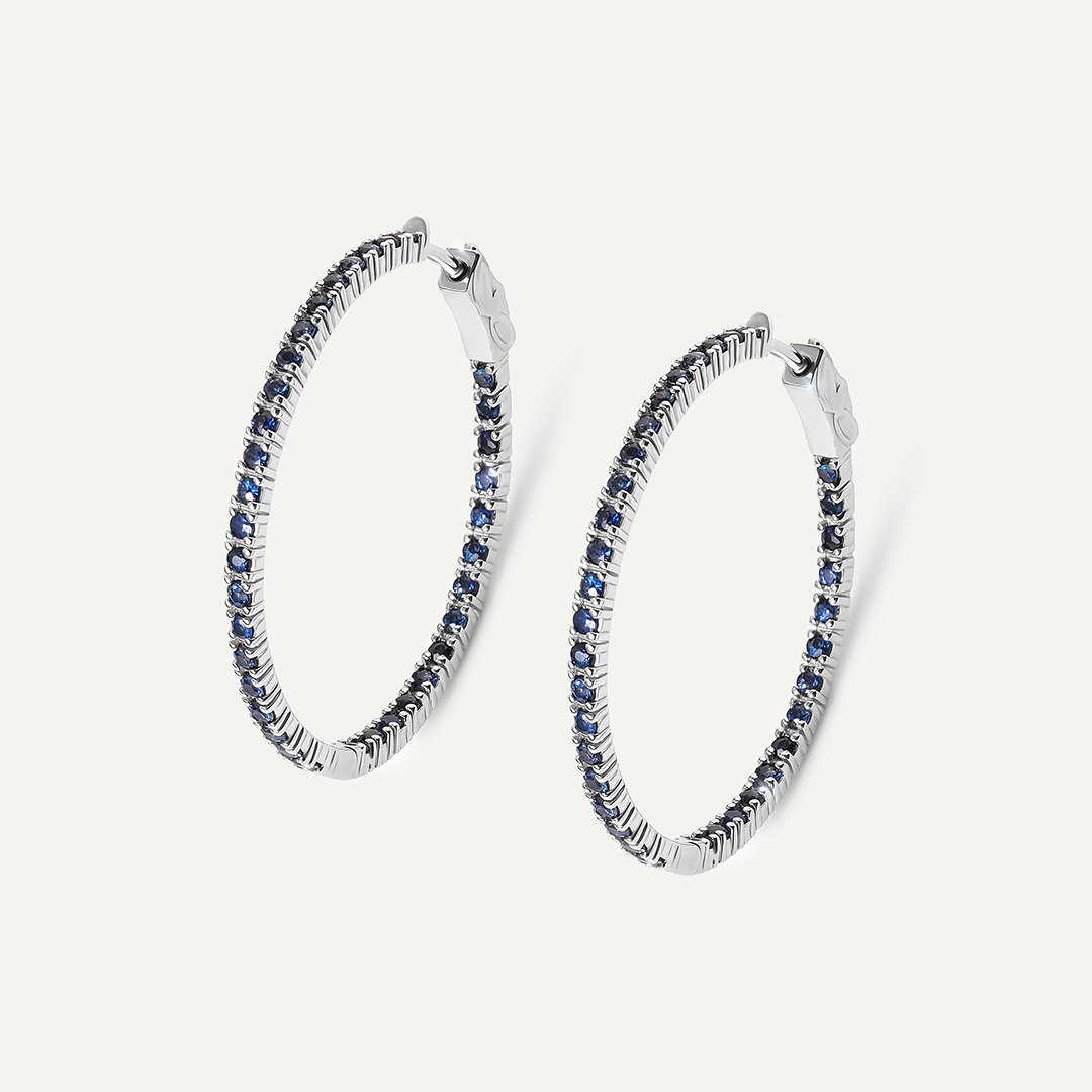 Серьги-конго из белого золота с сапфирами