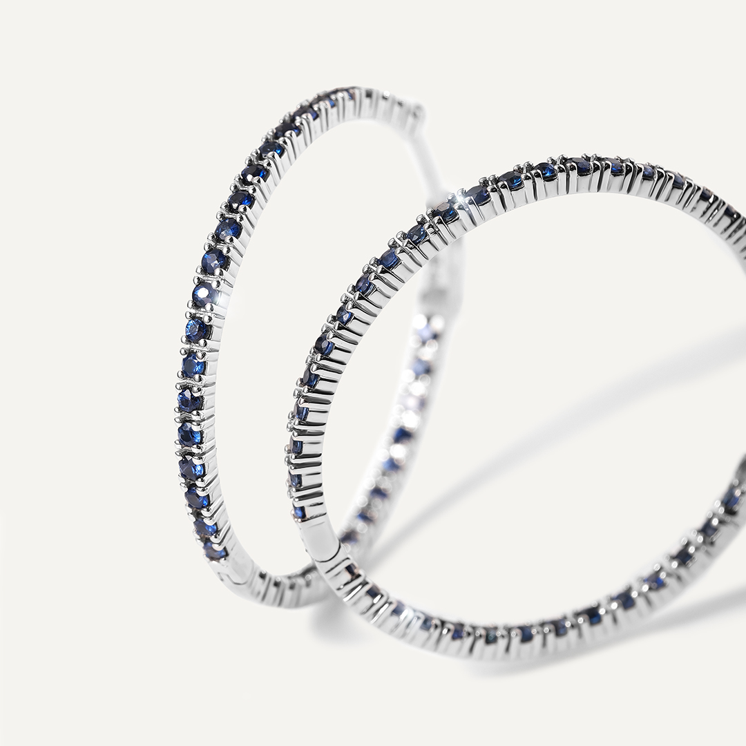 Серьги-конго из белого золота с сапфирами