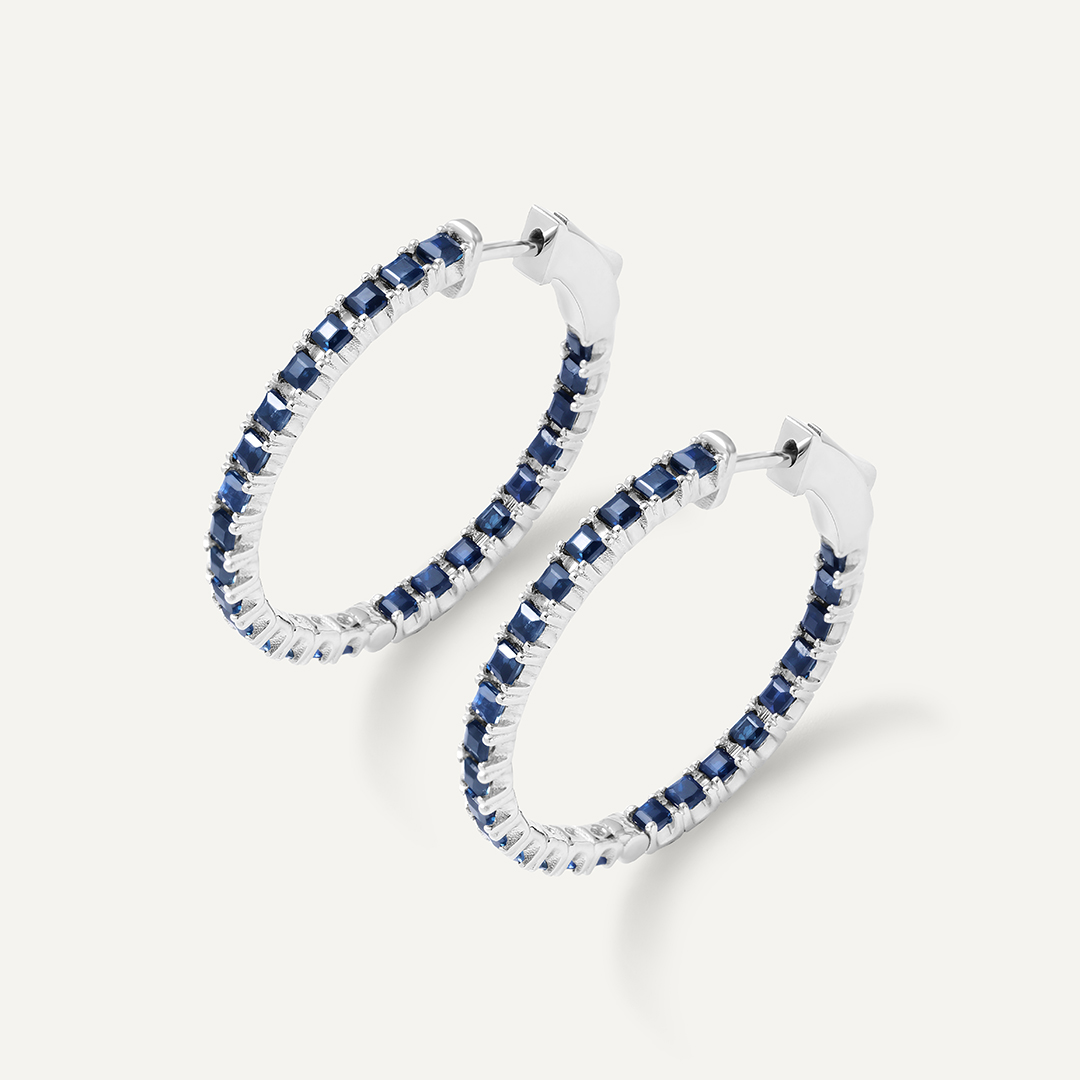 Серьги-конго из белого золота с сапфирами