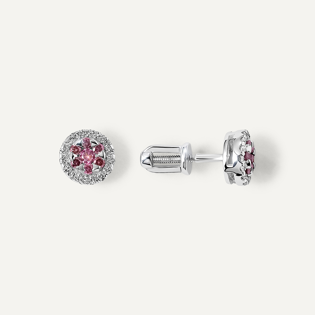 Серьги-пусеты из белого золота с розовыми бриллиантами