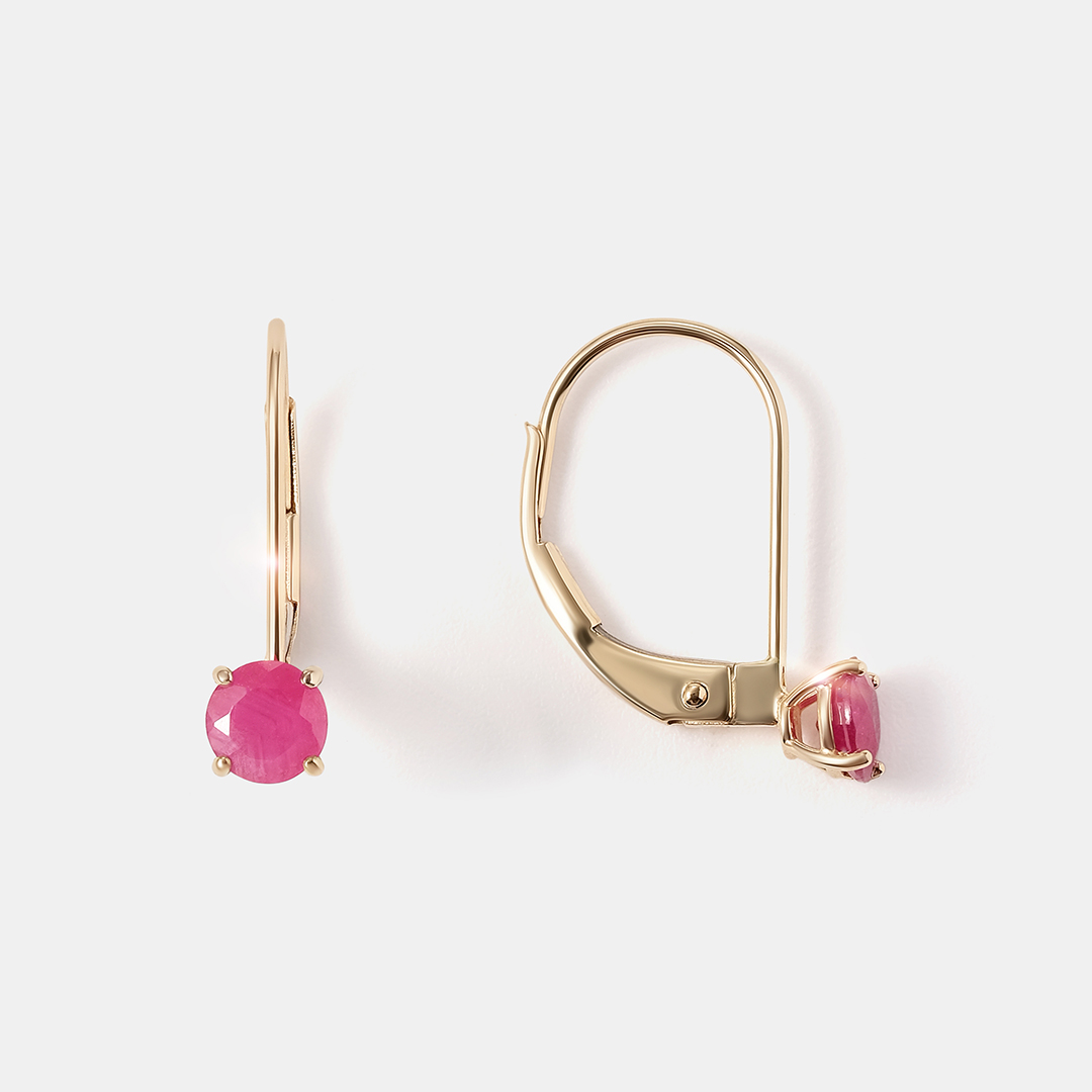 Серьги из желтого золота с рубинами