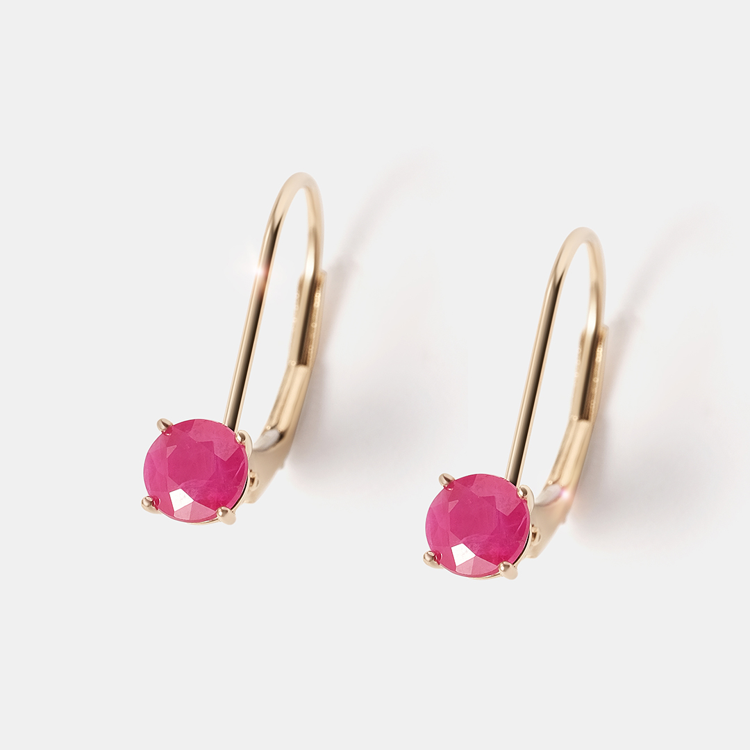 Серьги из желтого золота с рубинами