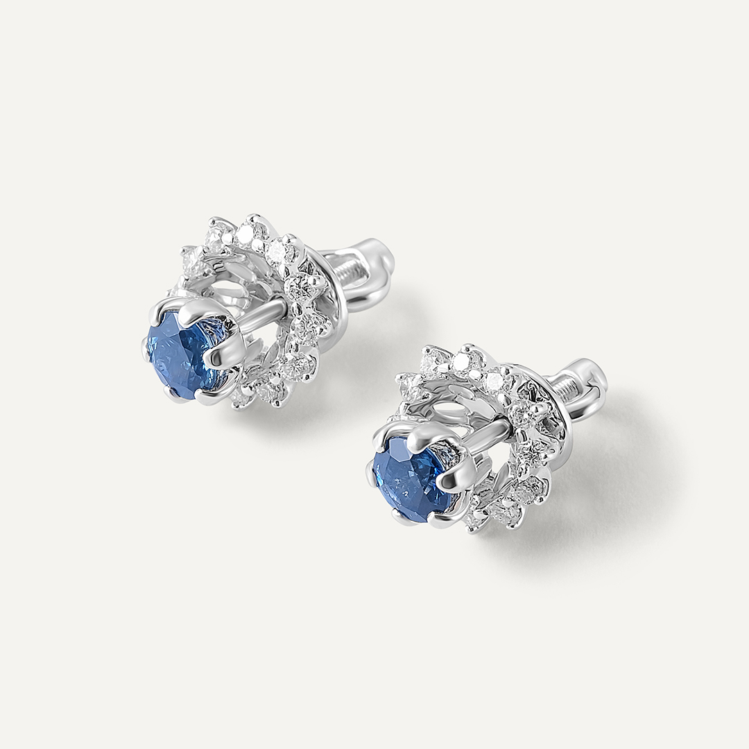 Серьги-пусеты из белого золота с сапфирами