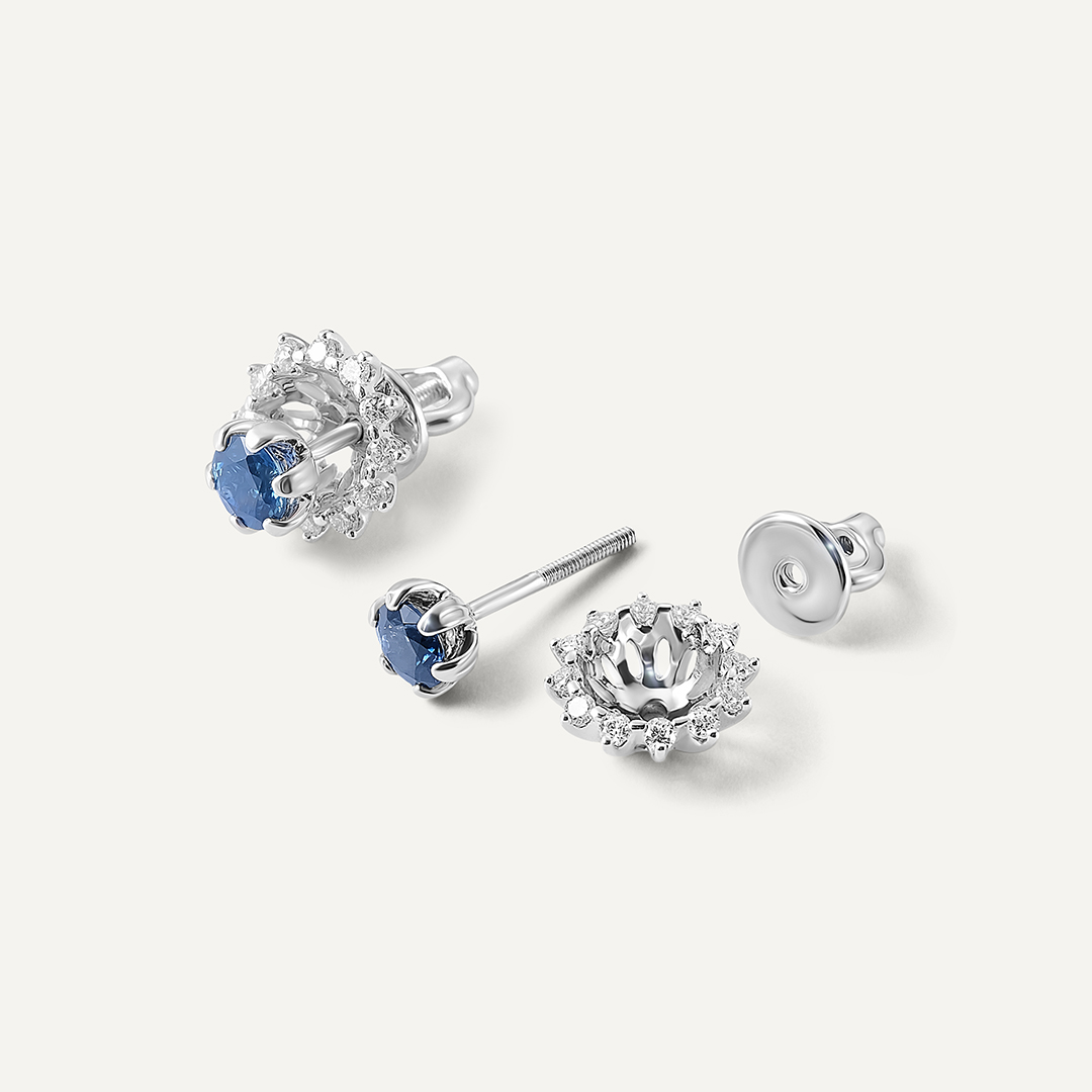 Серьги-пусеты из белого золота с сапфирами