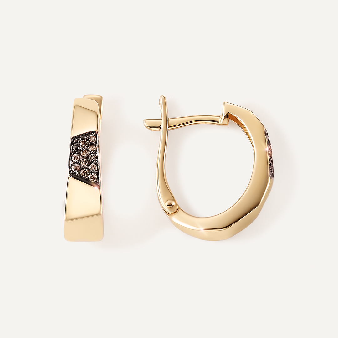 Серьги из желтого золота с коньячными бриллиантами