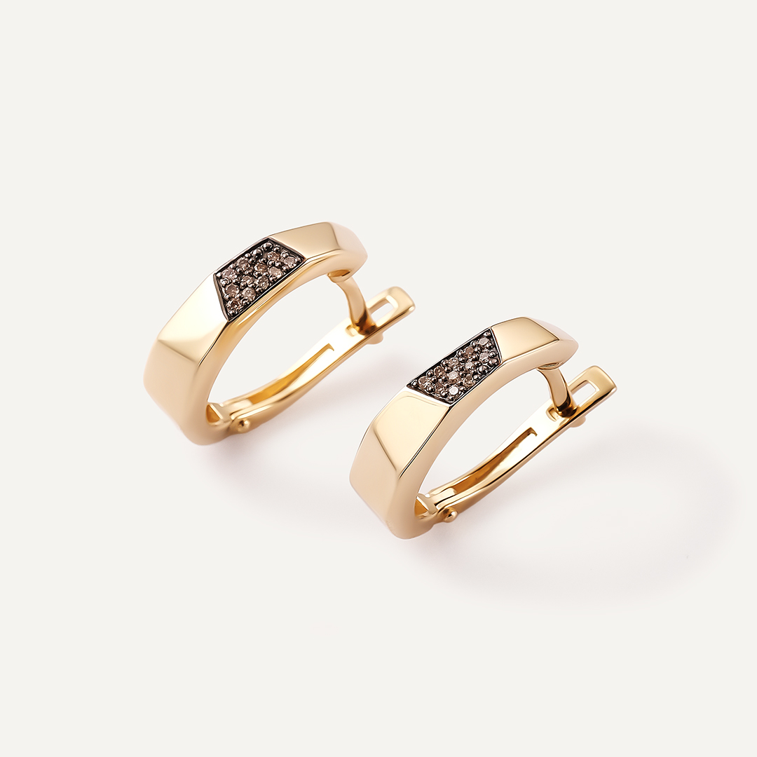 Серьги из желтого золота с коньячными бриллиантами