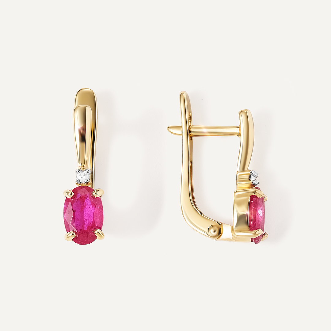 Серьги из желтого золота с рубинами