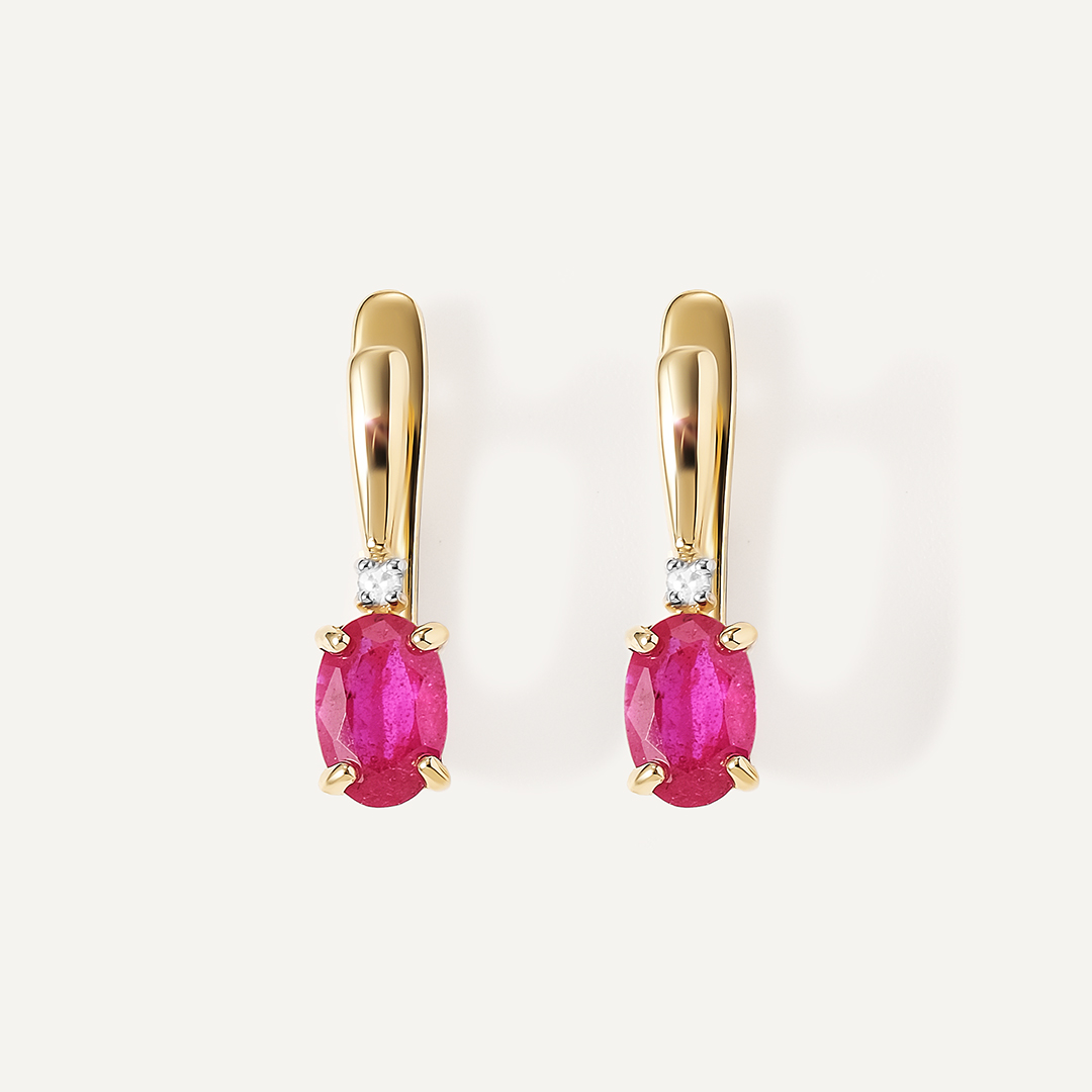 Серьги из желтого золота с рубинами