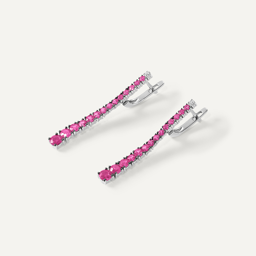 Серьги из белого золота с рубинами