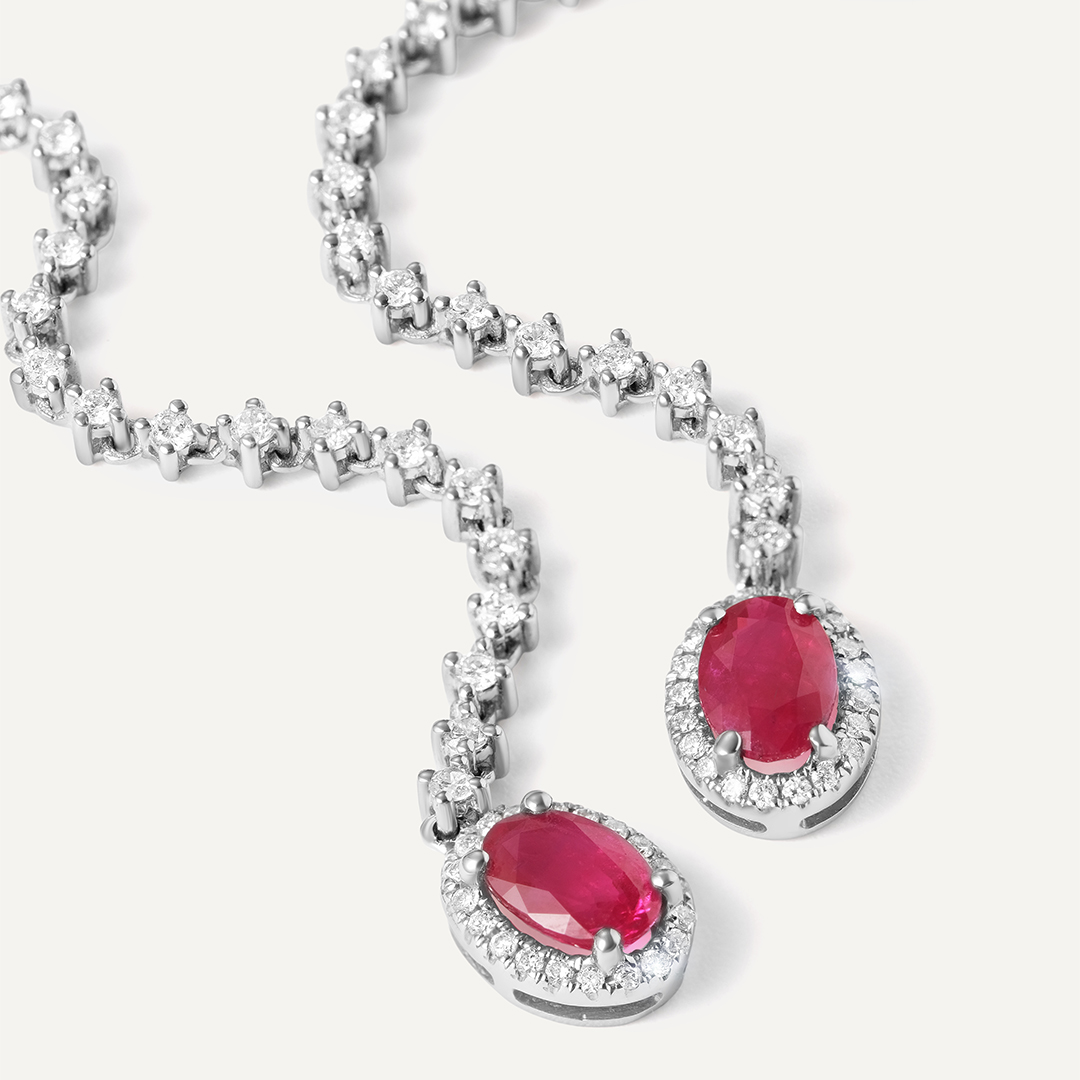 Серьги-пусеты из белого золота с рубинами