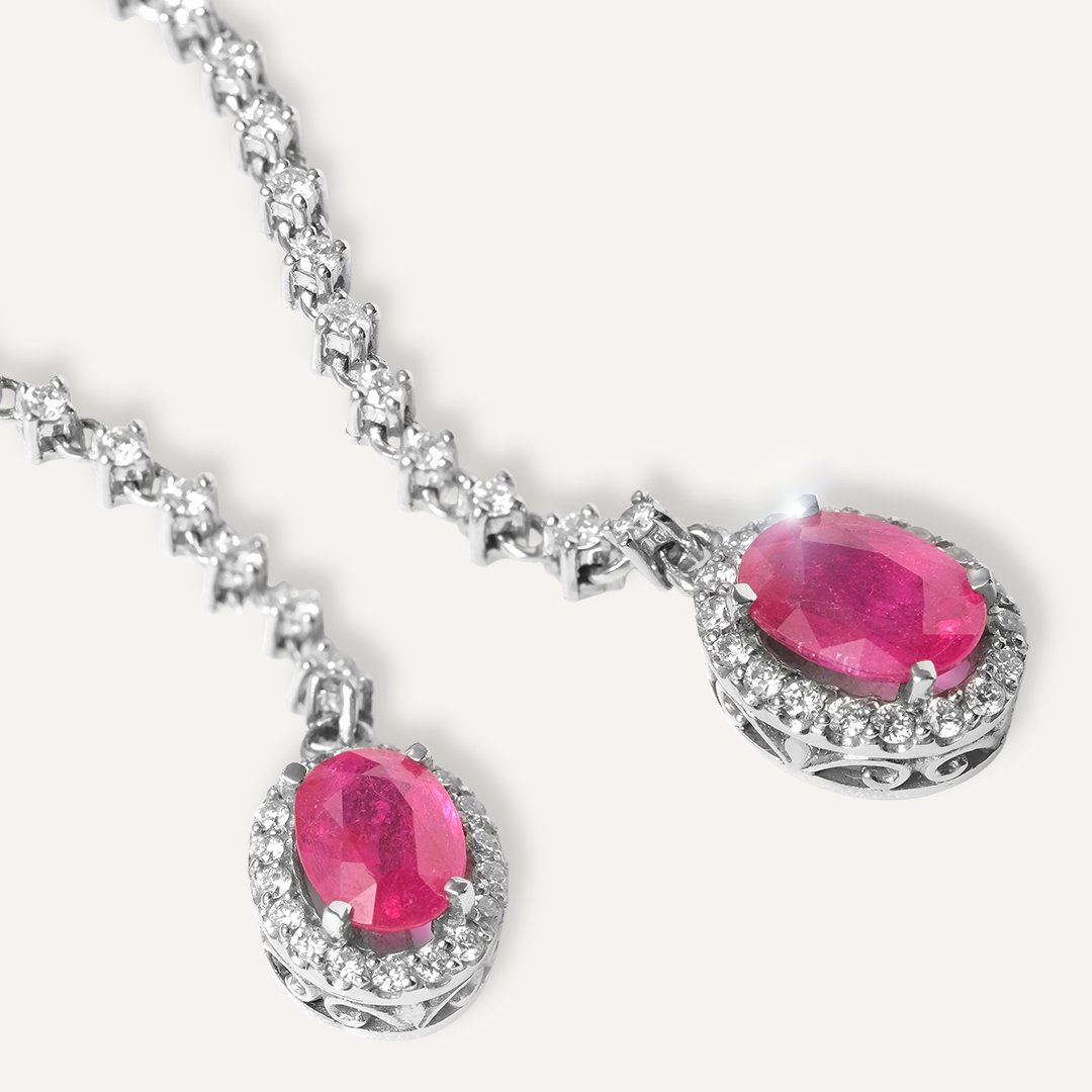 Серьги-пусеты из белого золота с рубинами