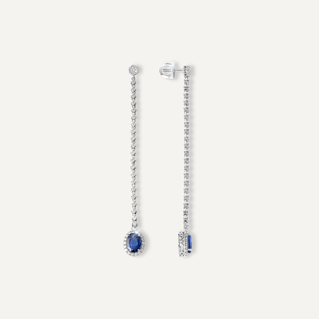 Серьги-пусеты из белого золота с сапфирами