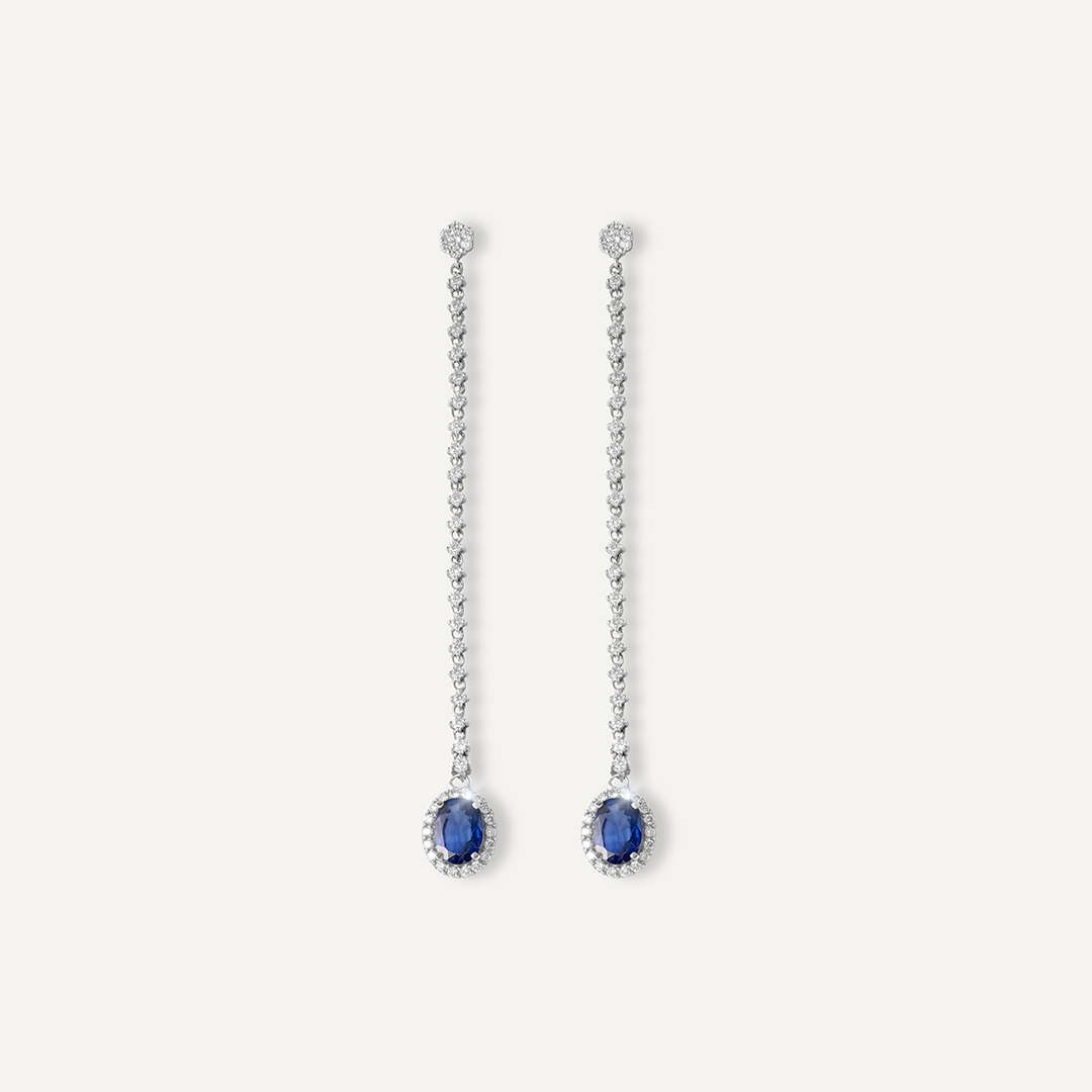 Серьги-пусеты из белого золота с сапфирами