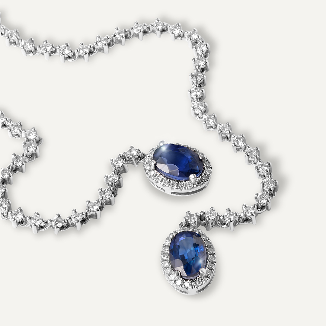 Серьги-пусеты из белого золота с сапфирами