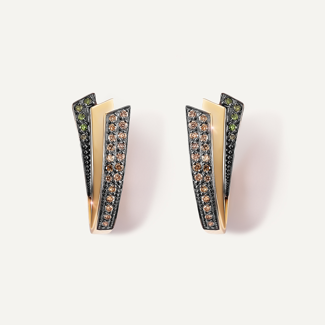 Серьги из желтого золота с цветными бриллиантами