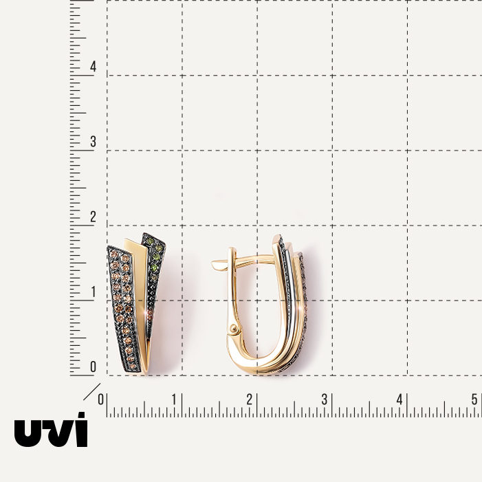 Серьги из желтого золота с цветными бриллиантами