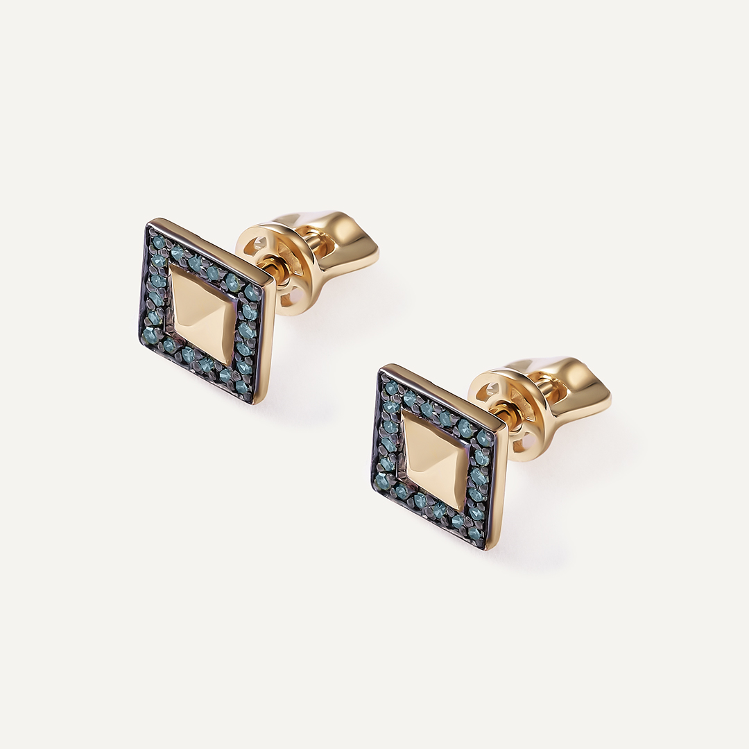 Серьги-пусеты из желтого золота с голубыми бриллиантами