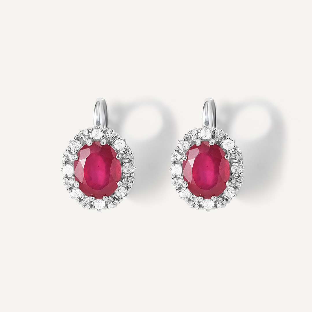 Серьги из белого золота с рубинами