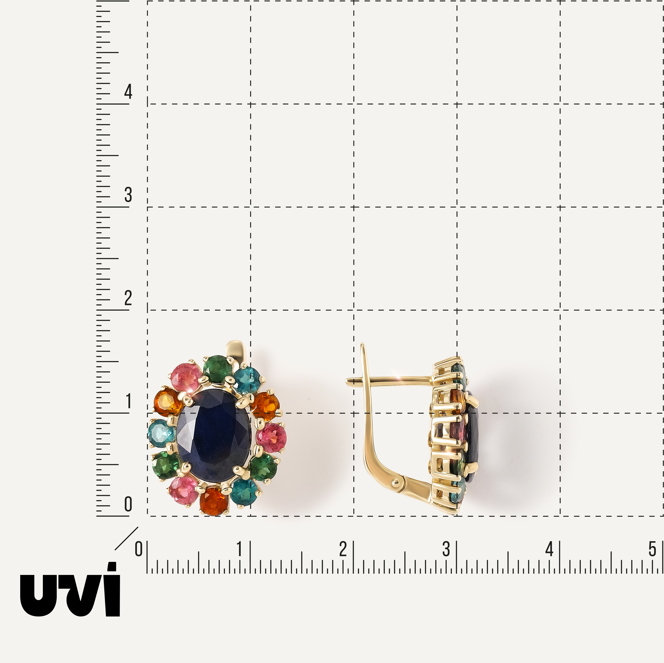 Серьги из желтого золота с сапфирами "Цветы"