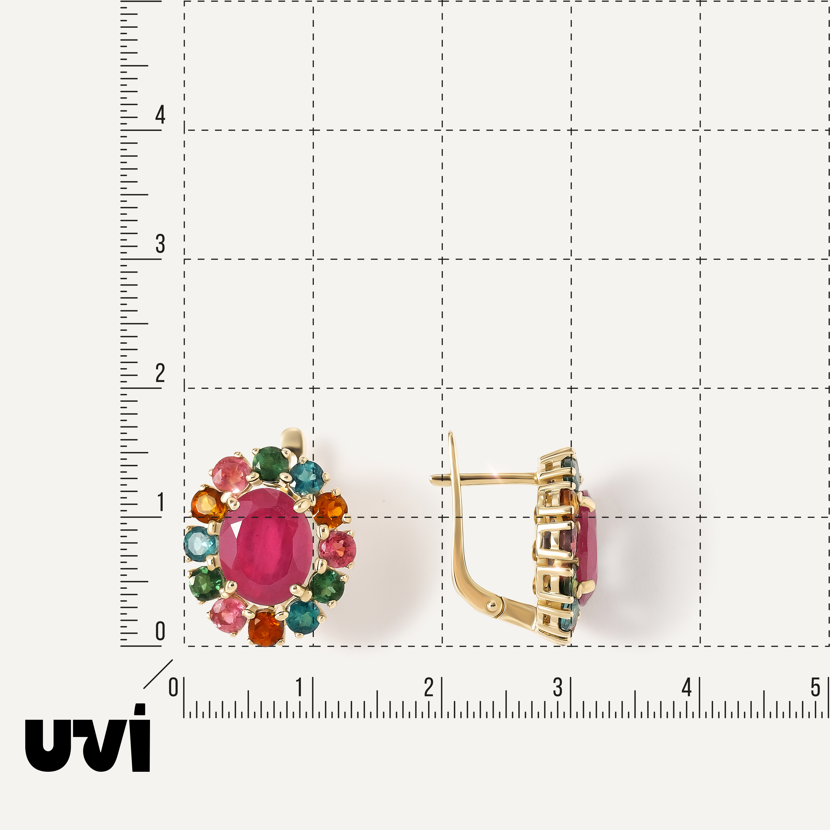 Серьги из желтого золота с рубинами "Цветы"