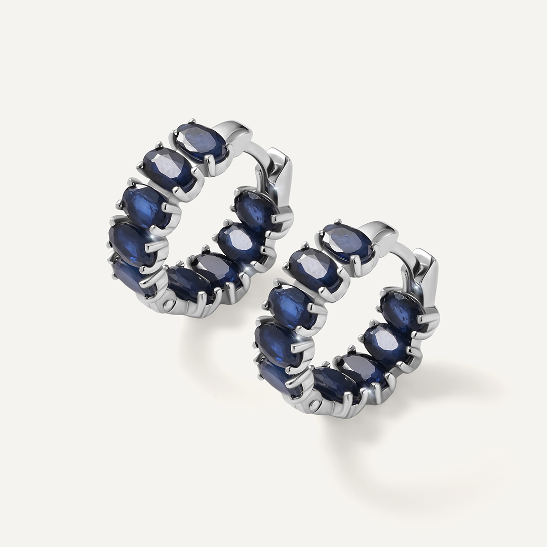 Серьги-конго из белого золота с сапфирами