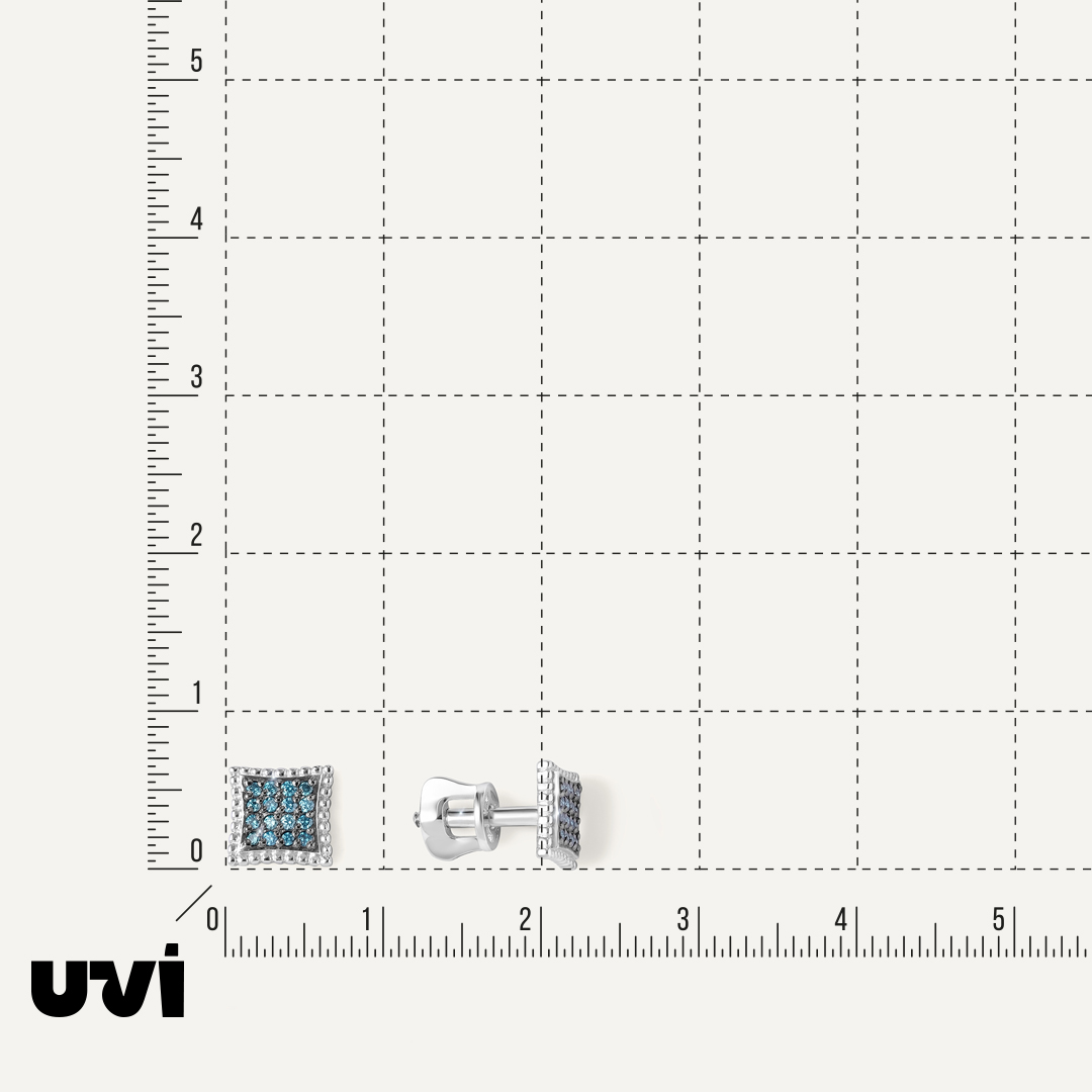Серьги-пусеты из белого золота с голубыми бриллиантами