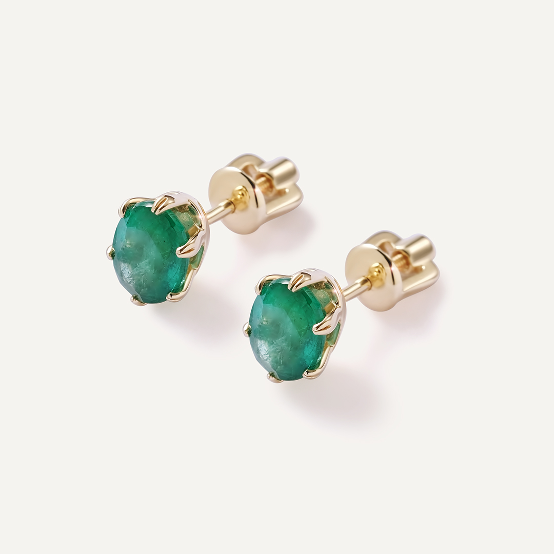 Серьги-пусеты из желтого золота с изумрудами