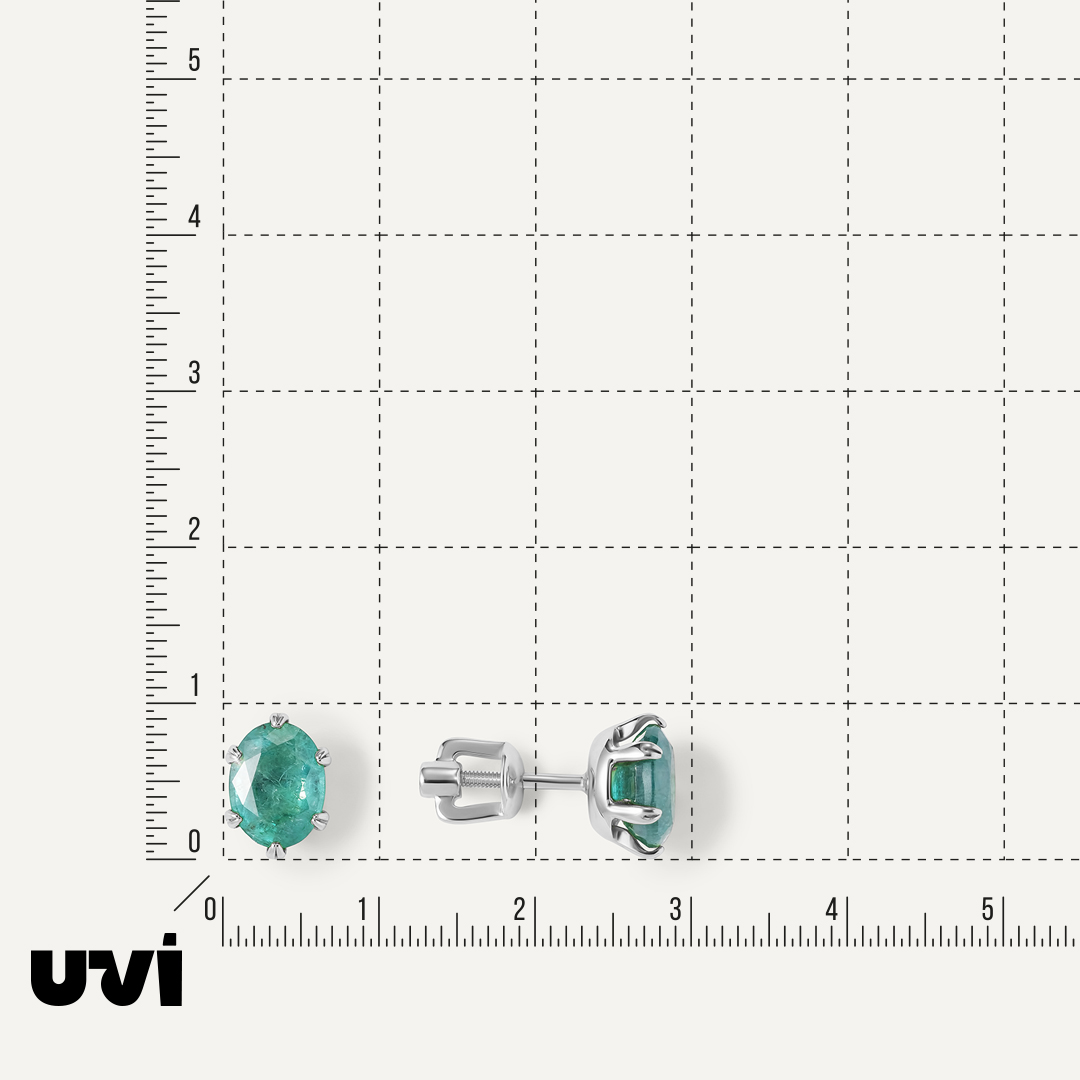 Серьги-пусеты из белого золота с изумрудами