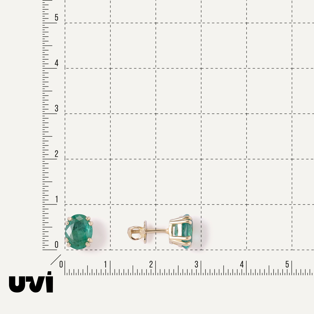 Серьги-пусеты из желтого золота с изумрудами