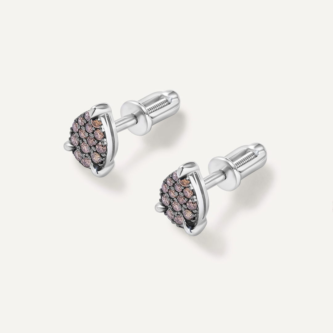 Серьги-пусеты из белого золота с коньячными бриллиантами