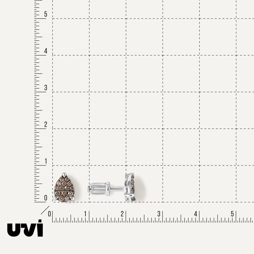 Серьги-пусеты из белого золота с коньячными бриллиантами
