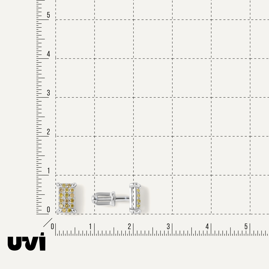 Серьги-пусеты из белого золота с желтыми бриллиантами
