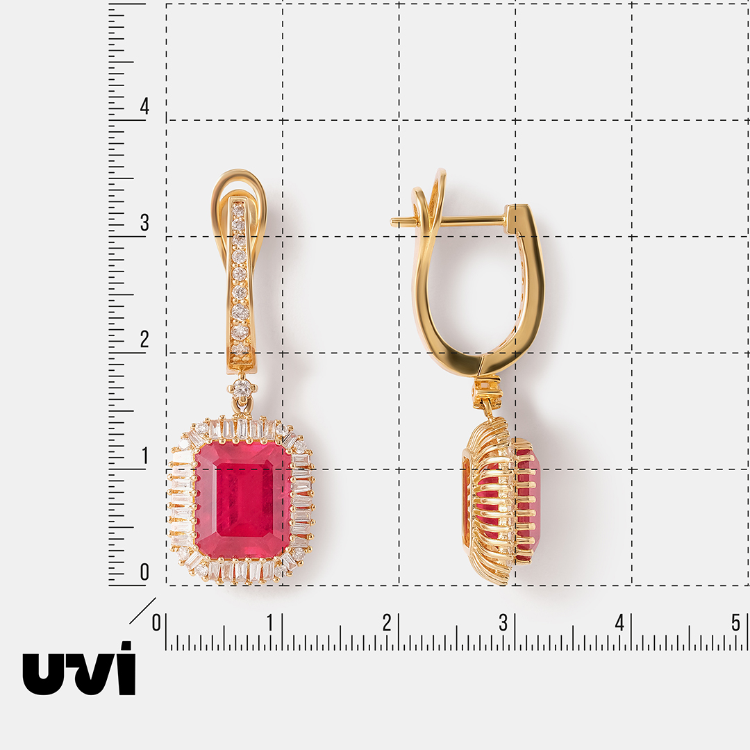 Серьги из желтого золота с рубинами