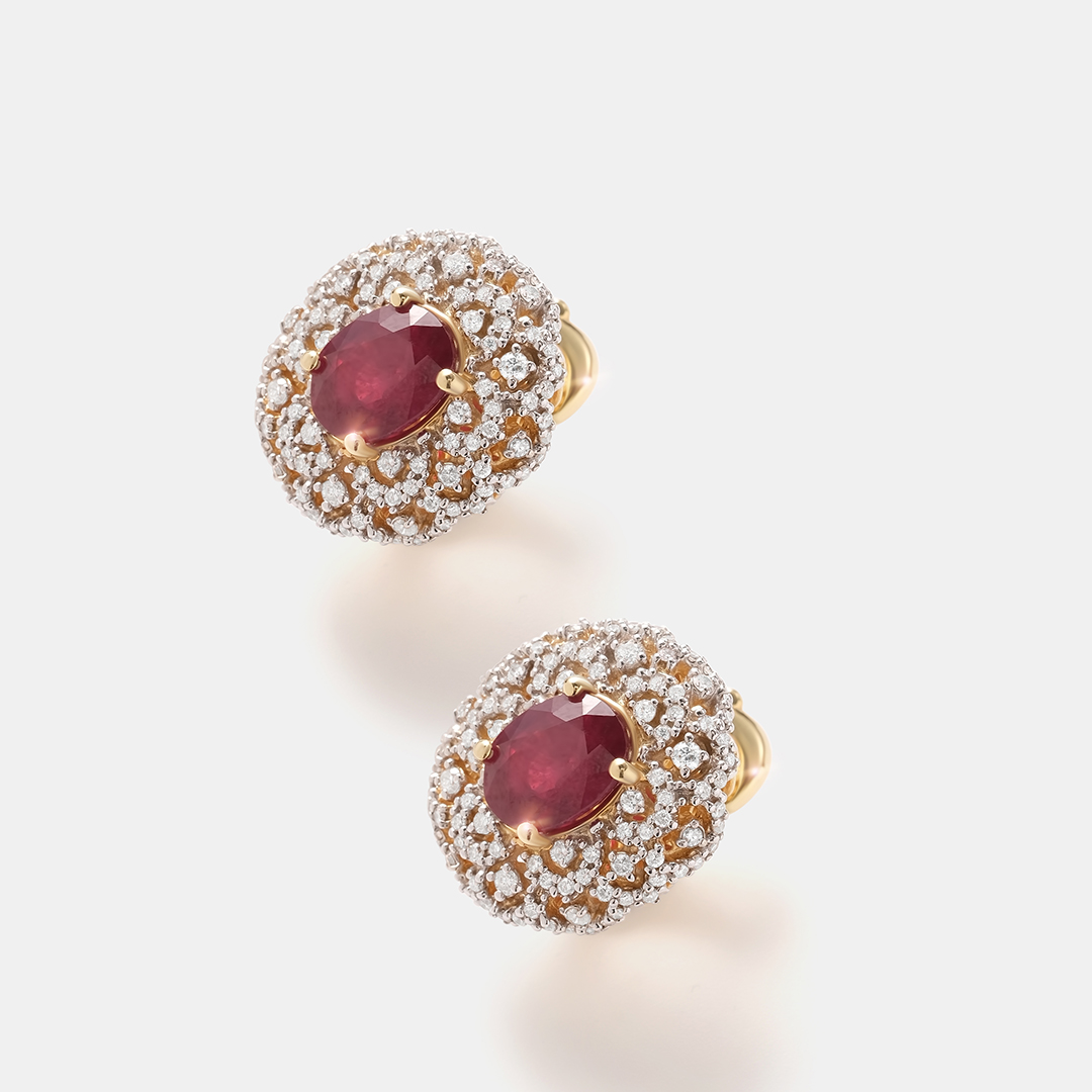 Серьги из желтого золота с рубинами