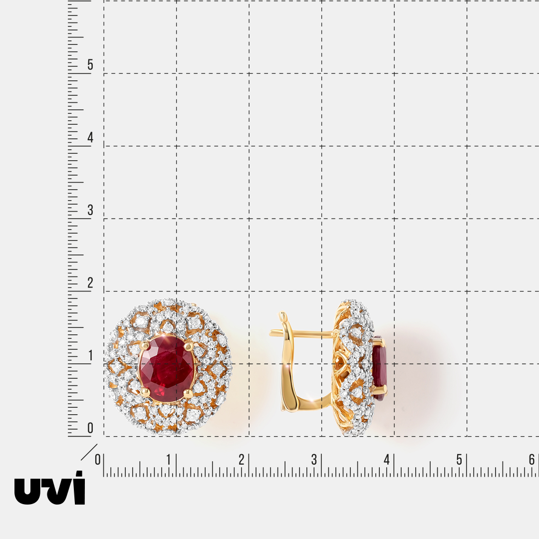 Серьги из желтого золота с рубинами