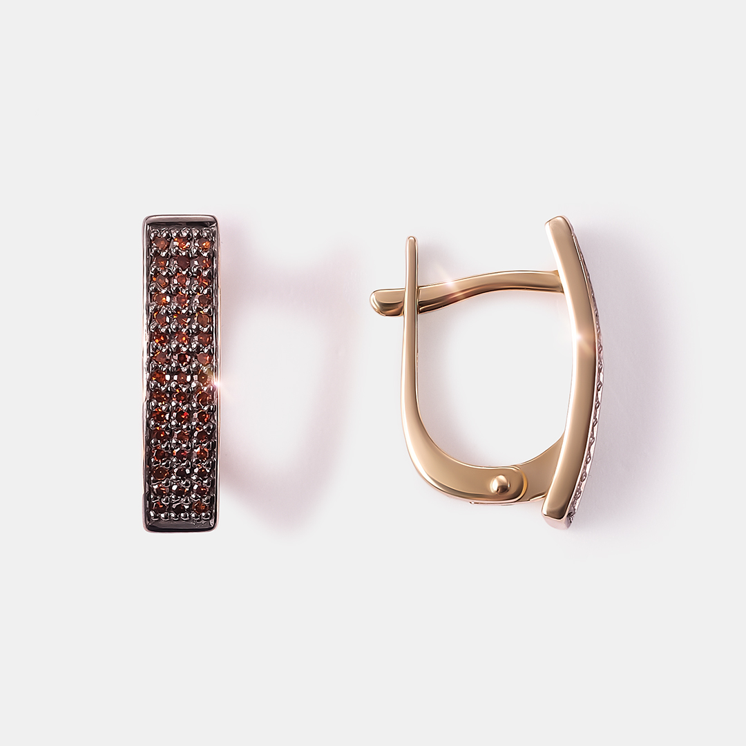 Серьги из желтого золота с оранжевыми бриллиантами