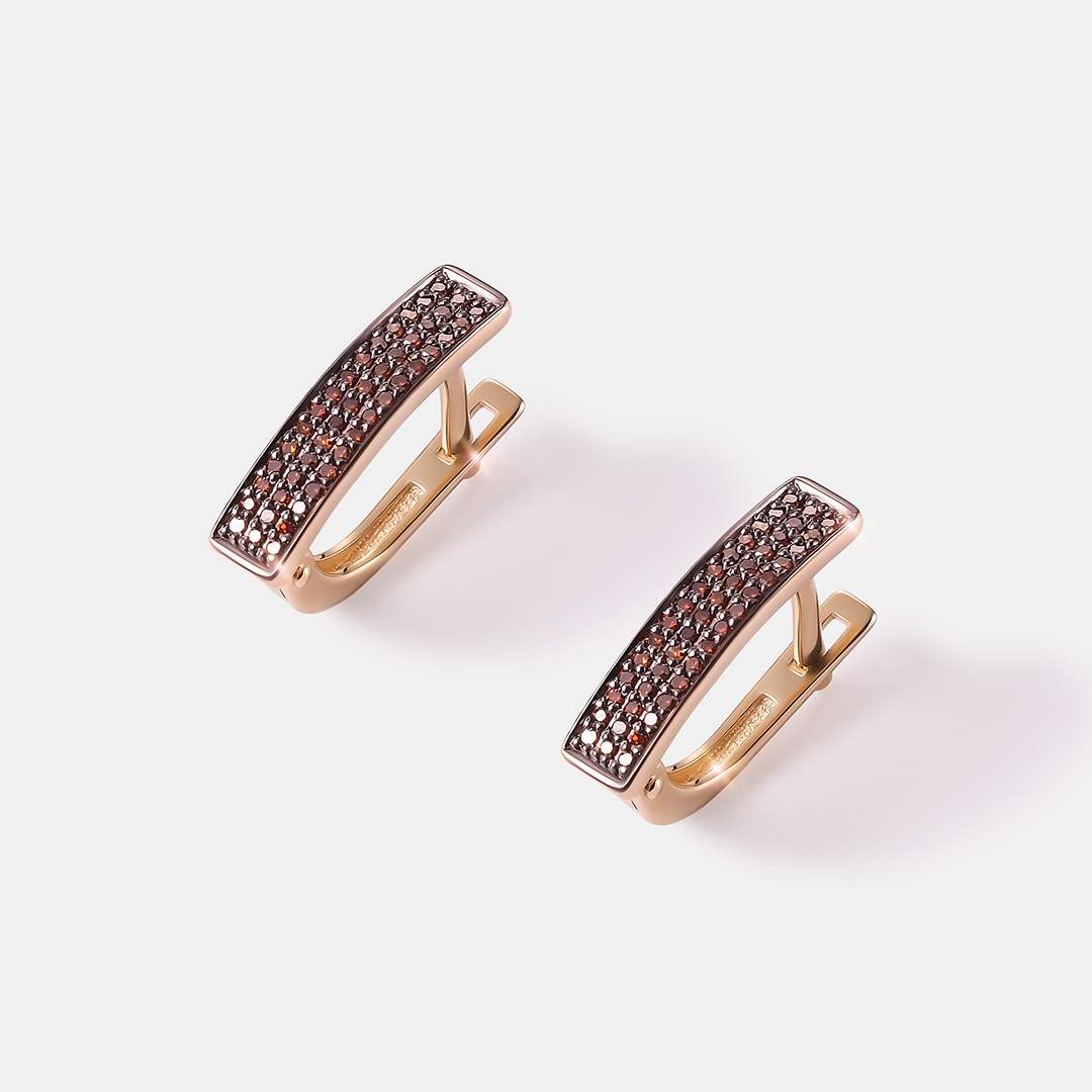 Серьги из желтого золота с оранжевыми бриллиантами