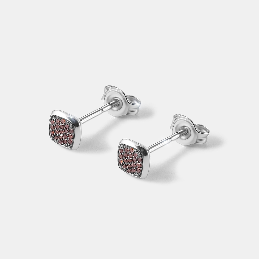 Серьги-пусеты из белого золота с оранжевыми бриллиантами