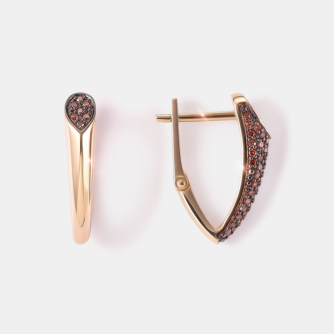 Серьги из желтого золота с оранжевыми бриллиантами