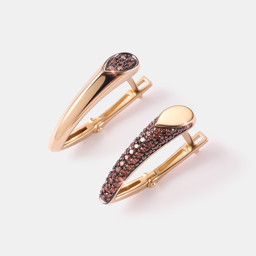 Серьги из желтого золота с оранжевыми бриллиантами