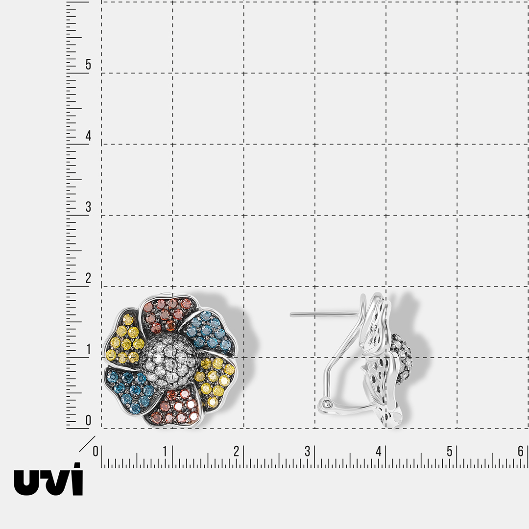Серьги из белого золота с цветными бриллиантами "Цветы"