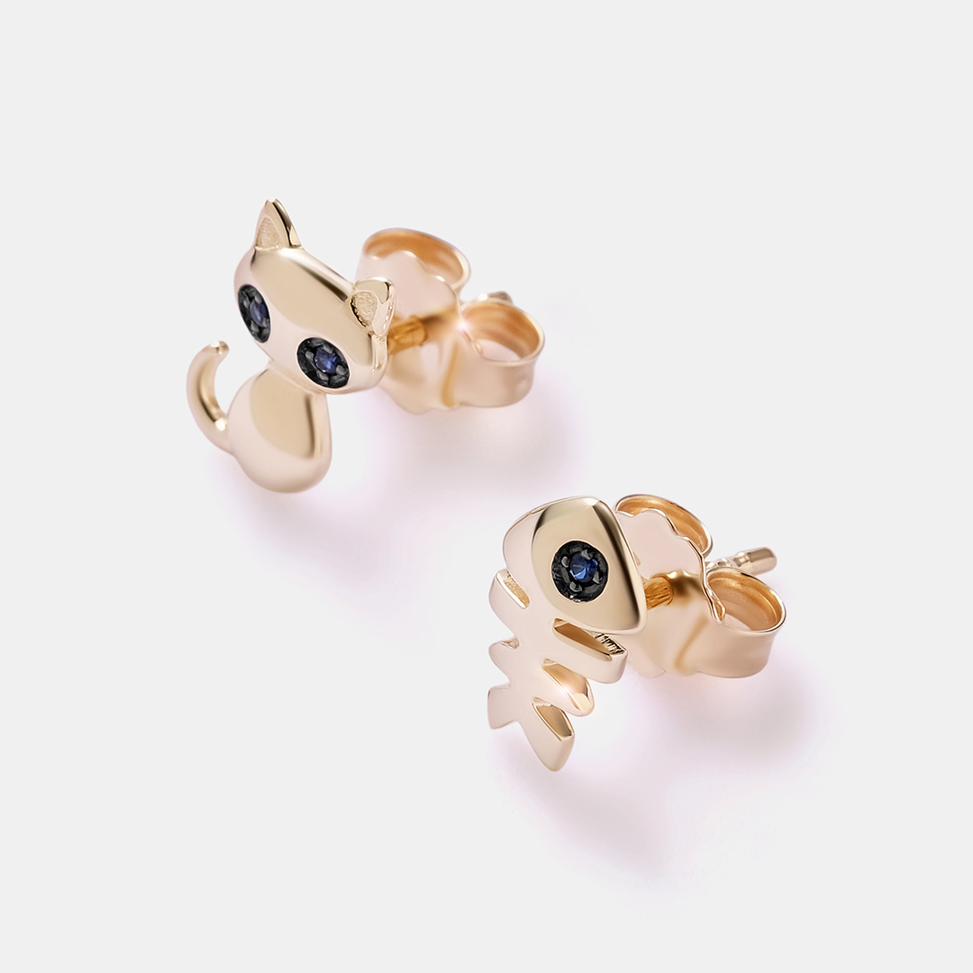 Серьги-пусеты из желтого золота с сапфирами