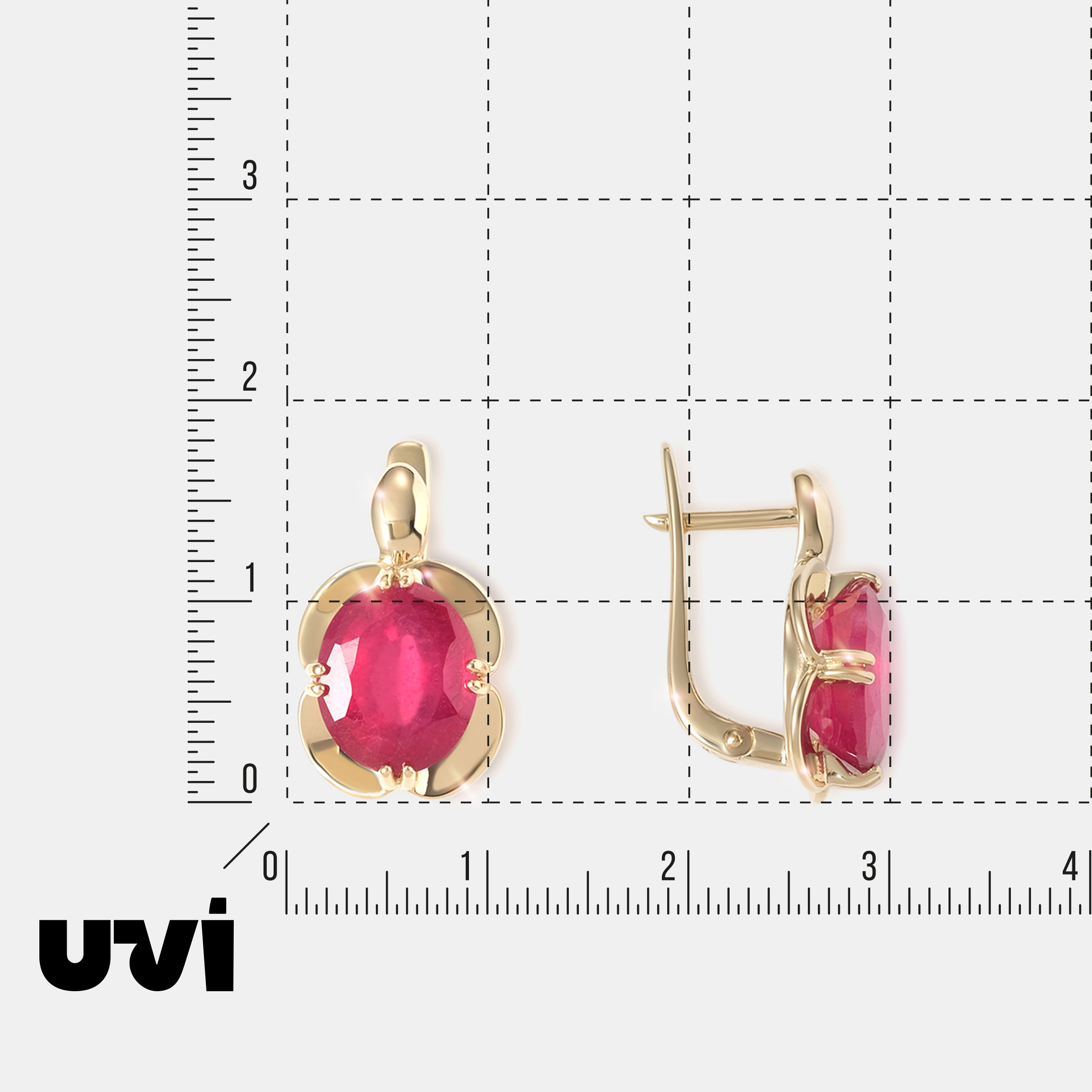 Серьги из желтого золота с рубинами