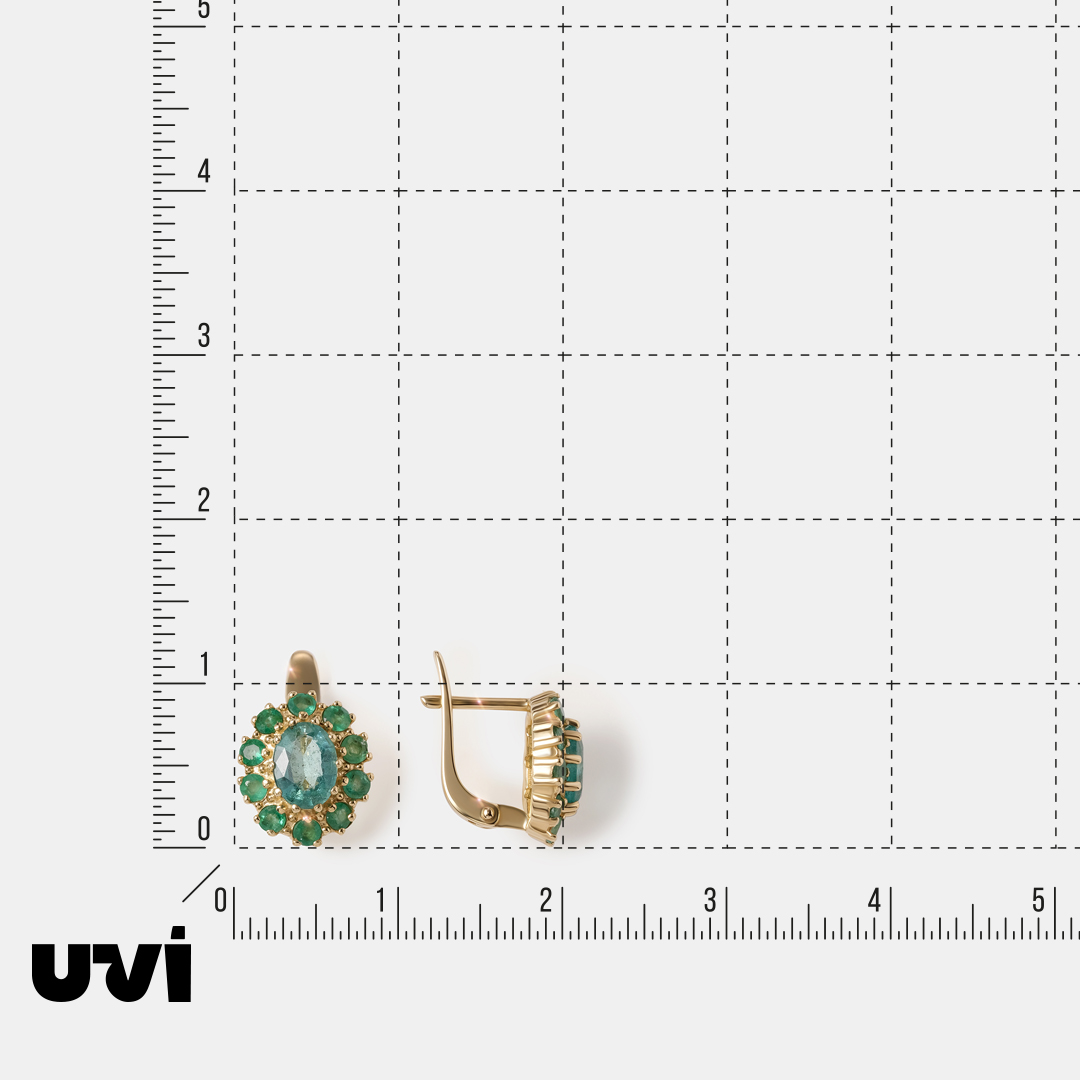Серьги из желтого золота с изумрудами