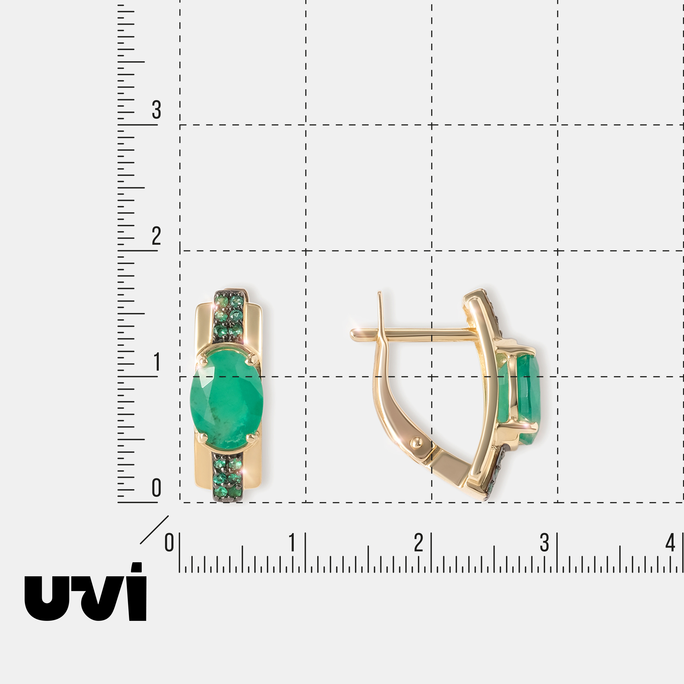 Серьги из желтого золота с изумрудами