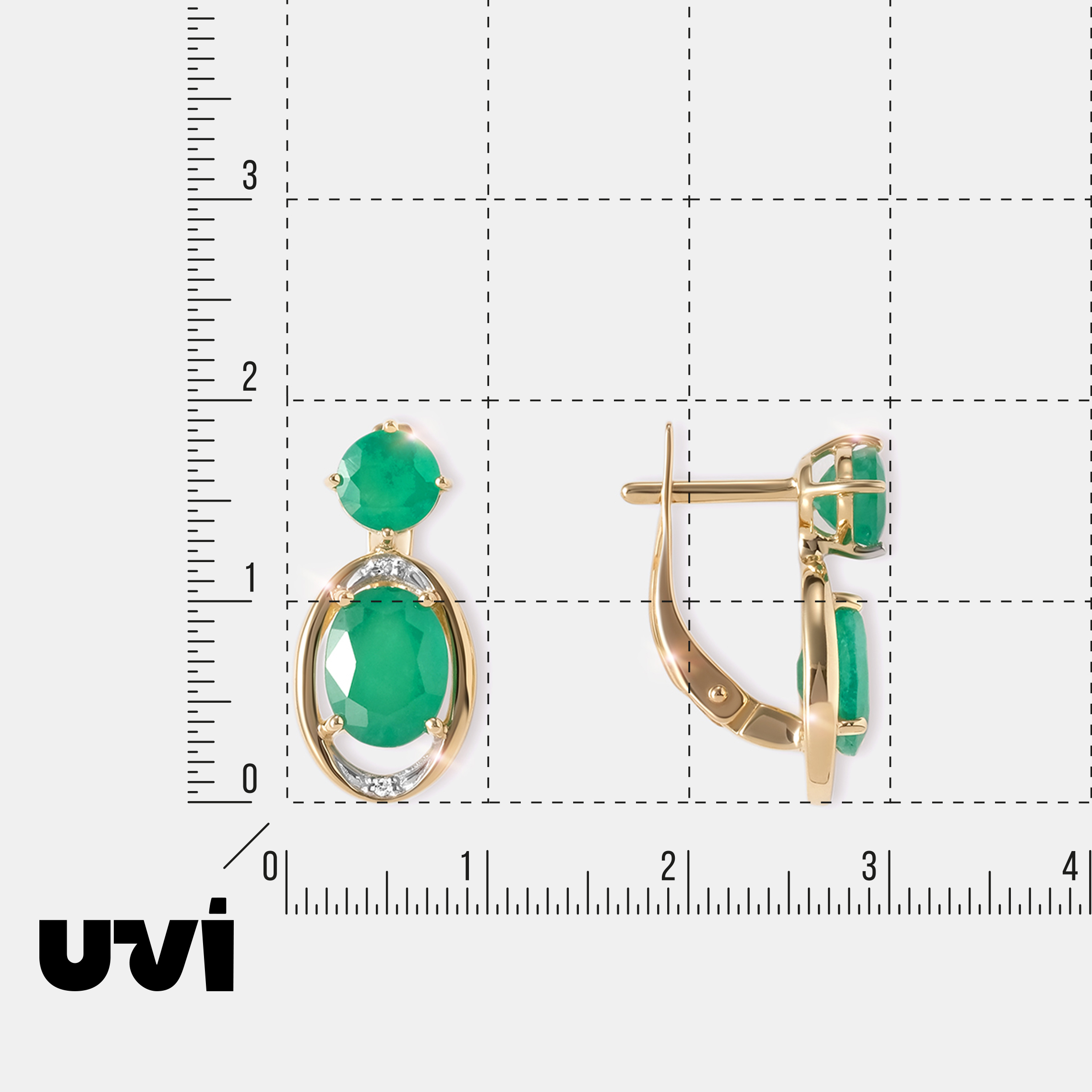 Серьги из желтого золота с изумрудами