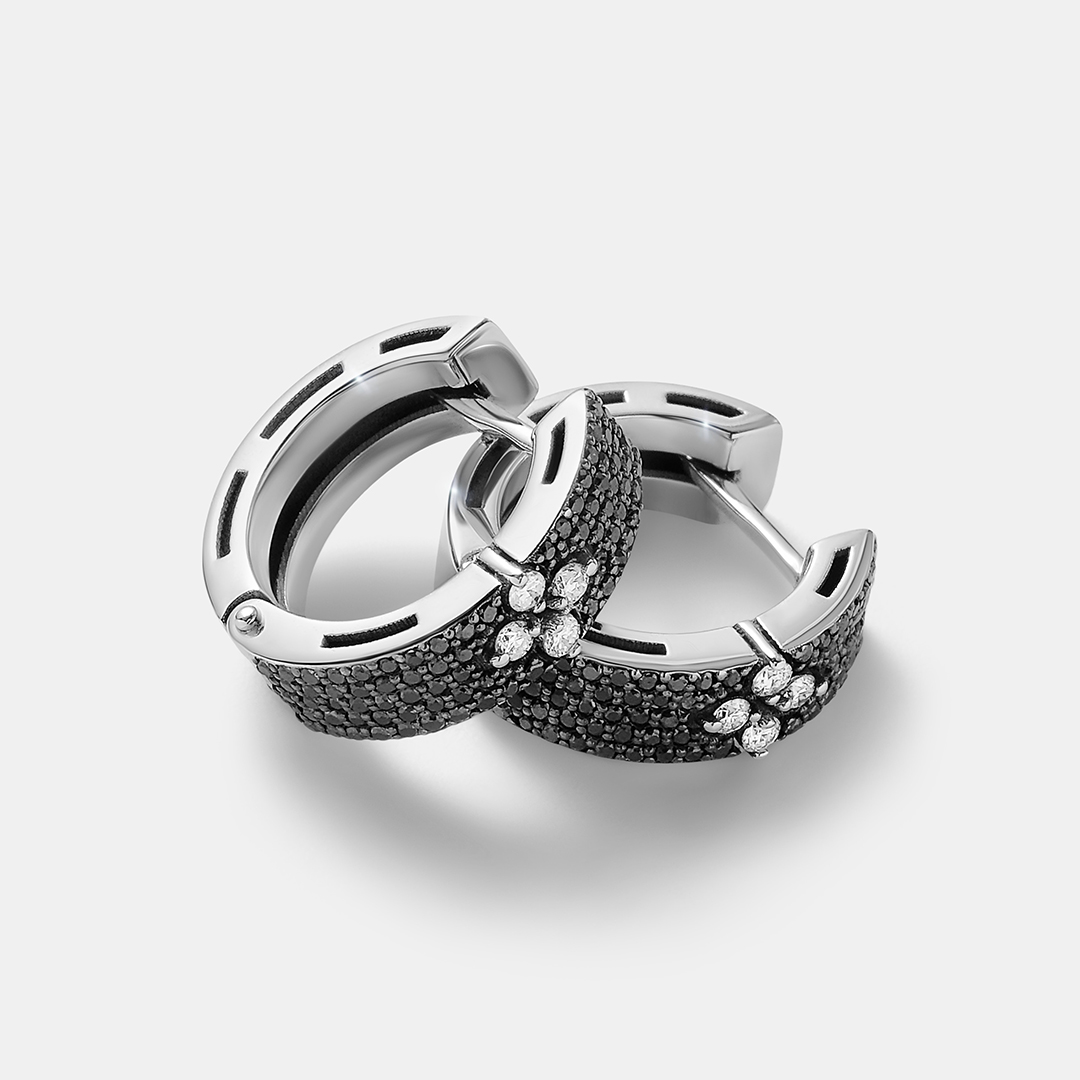Серьги-конго из белого золота с черными бриллиантами