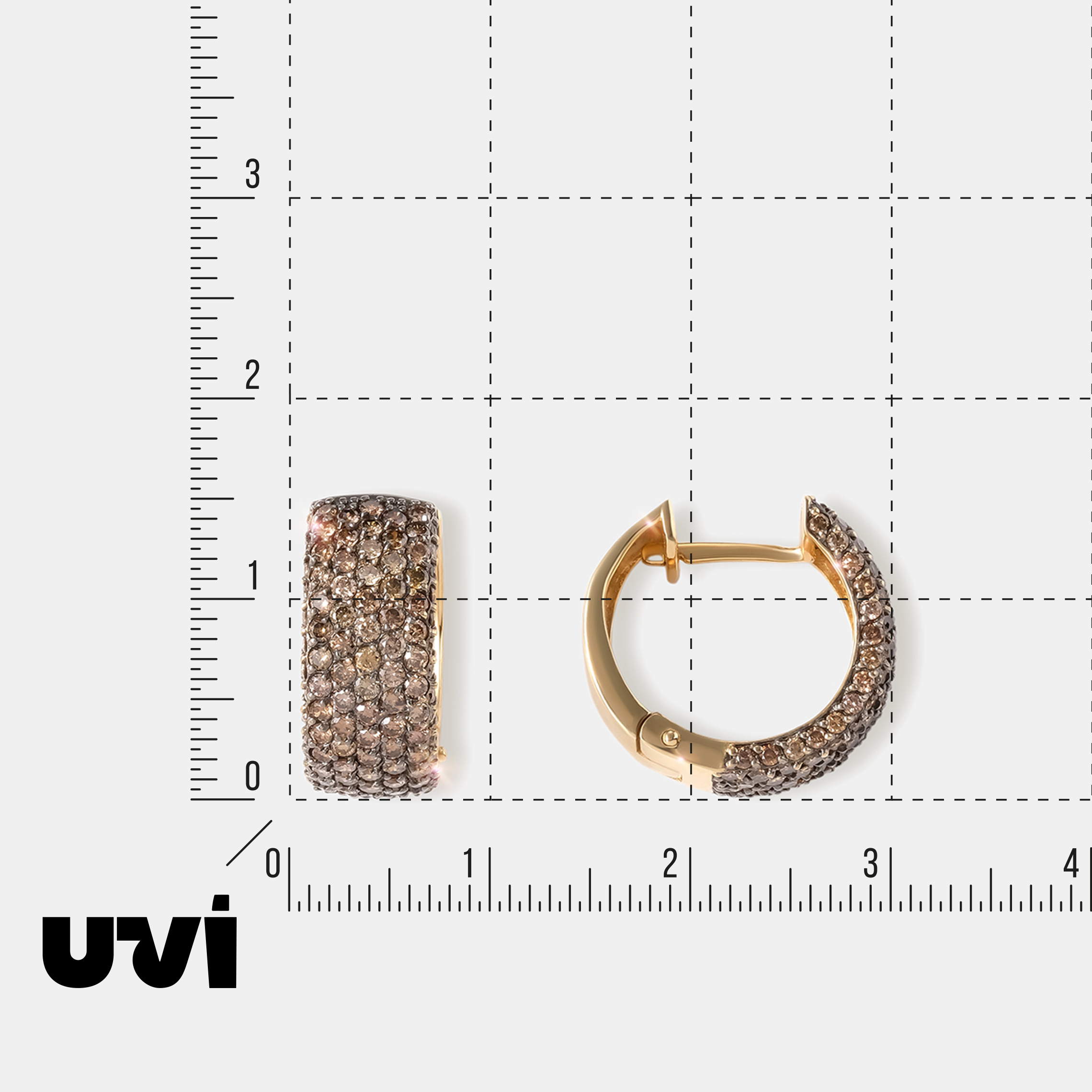 Серьги-конго из желтого золота с коньячными бриллиантами