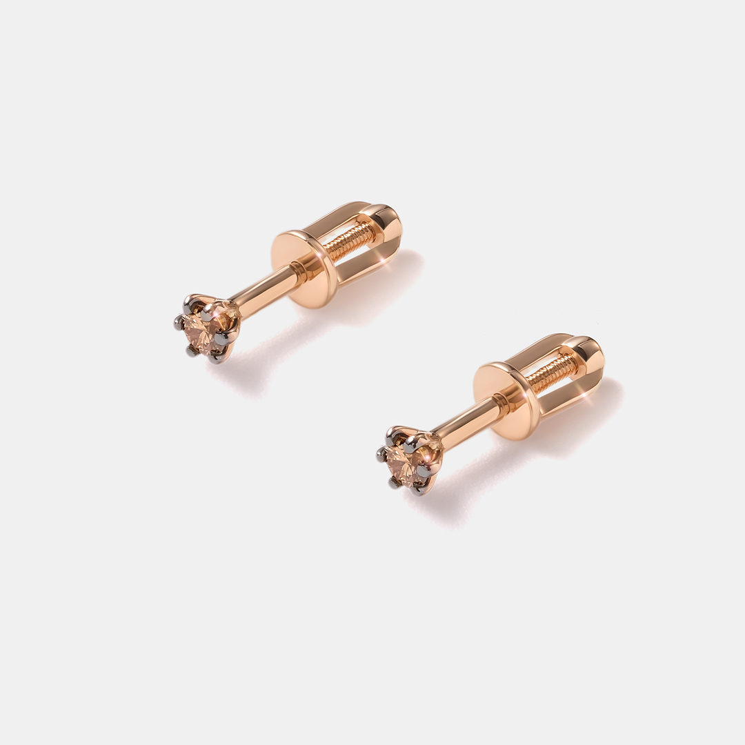 Серьги-пусеты из золота с коньячными бриллиантами